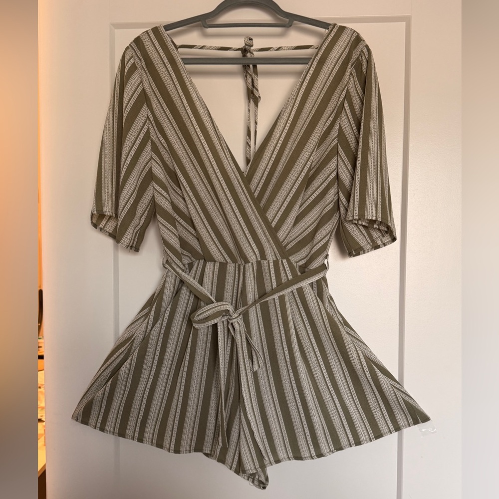 Francesca’s Striped Olive Green Romper